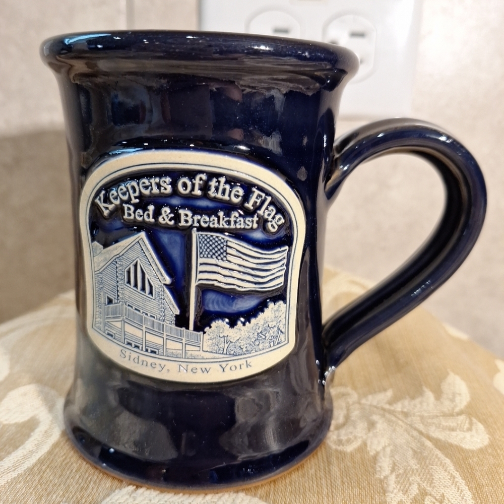 Deneen Pottery Keepers Of The Flag Bed & Breakfast Sidney New York Navy Mug